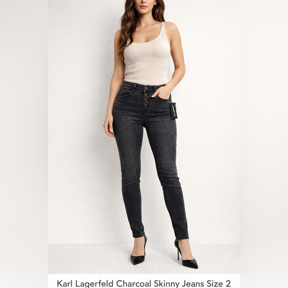 Karl Lagerfeld Button Fly Skinny Jeans NWT Sz 2 Charcoal